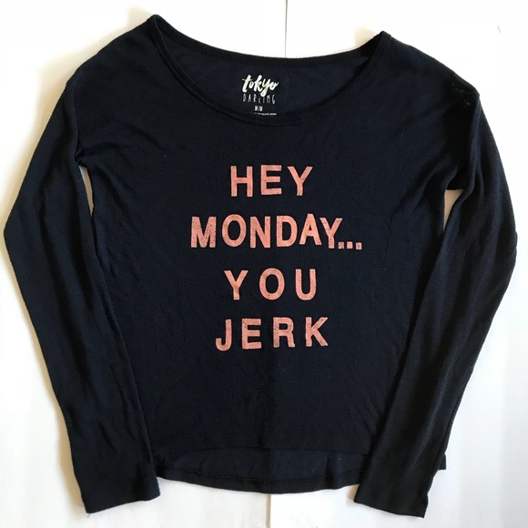 Tokyo Darling Hey Monday You Jerk Navy Knit Top M - Picture 2 of 8